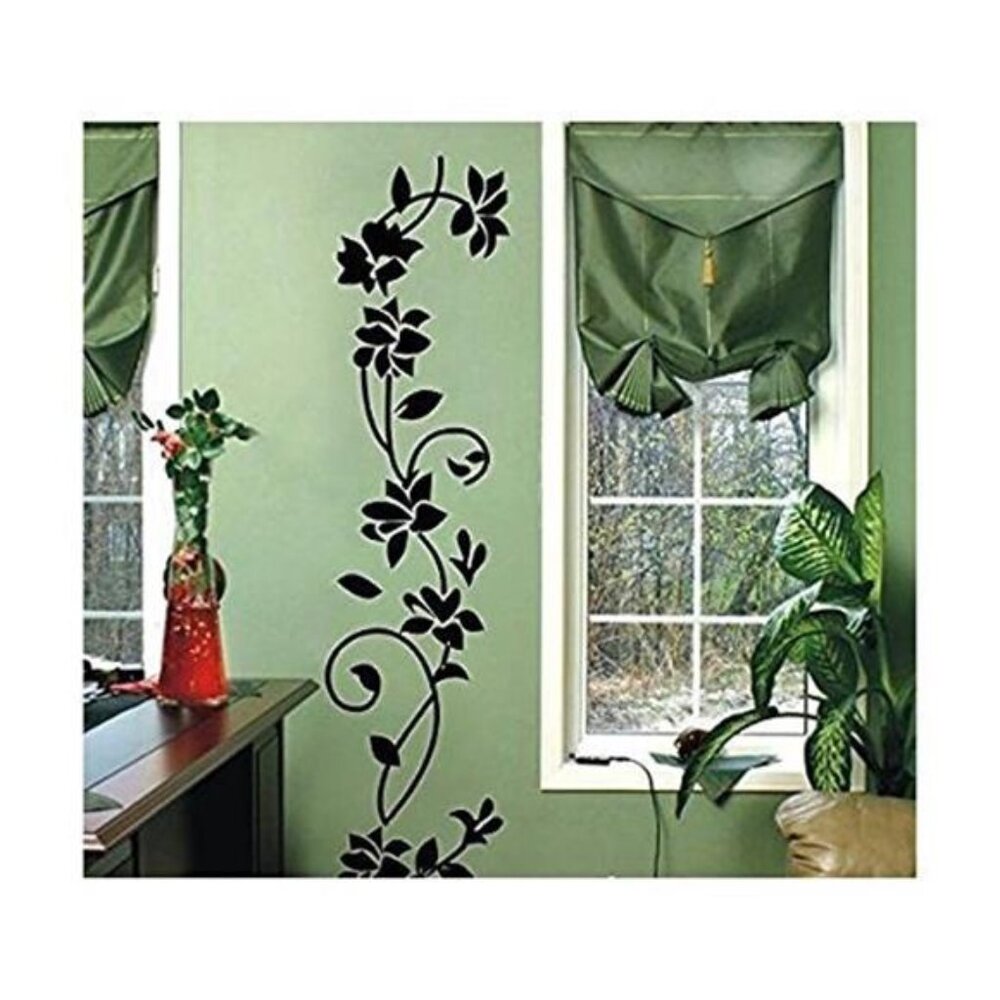 Rattan Flower Vinyl Wall Decal Black Removable Peel Stick Home Decor 41x12
